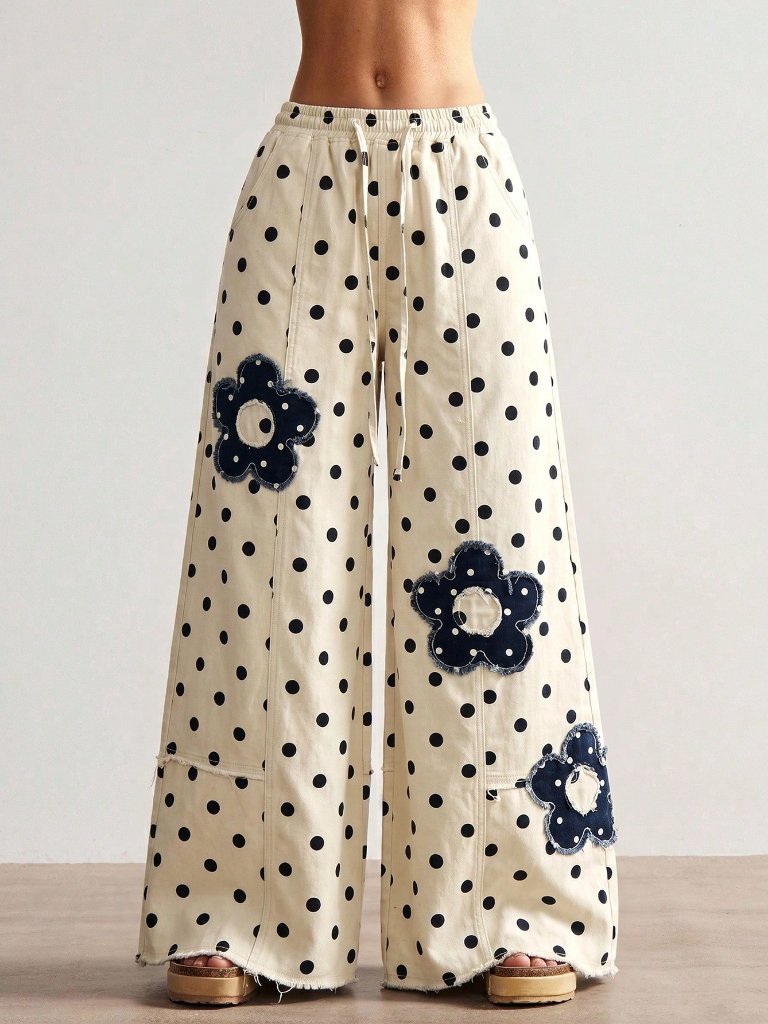 Multicolor Casual Boho Women's Polka Dot Patchwork Loose Wide Leg Pants
